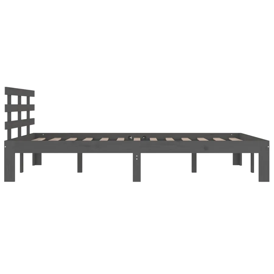 Cadre de lit sans matelas gris bois massif 150x200 cm - 5