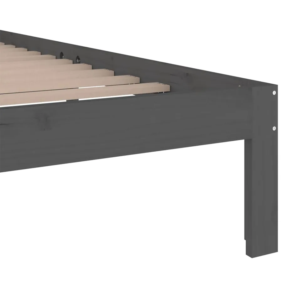 Cadre de lit sans matelas gris bois massif 150x200 cm - 6