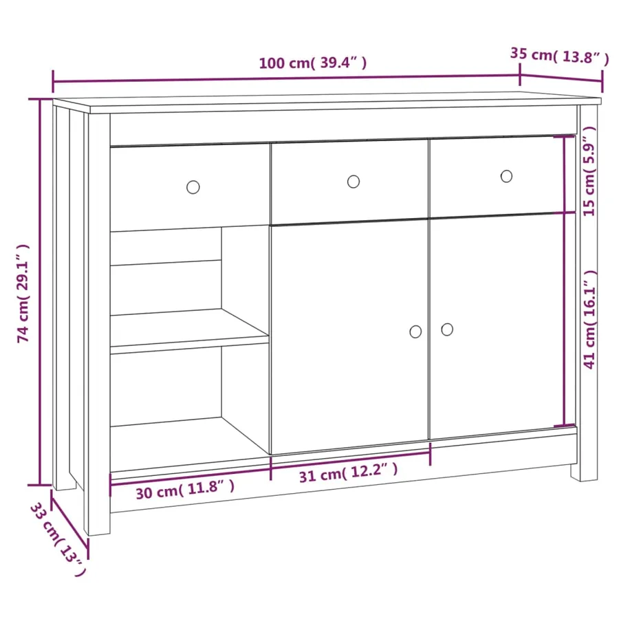 Buffet Marron miel 100x35x74 cm Bois massif de pin - 11
