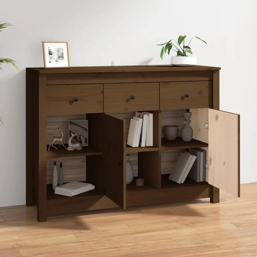 Buffet Marron miel 100x35x74 cm Bois massif de pin - 3