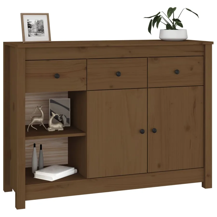 Buffet Marron miel 100x35x74 cm Bois massif de pin - 4