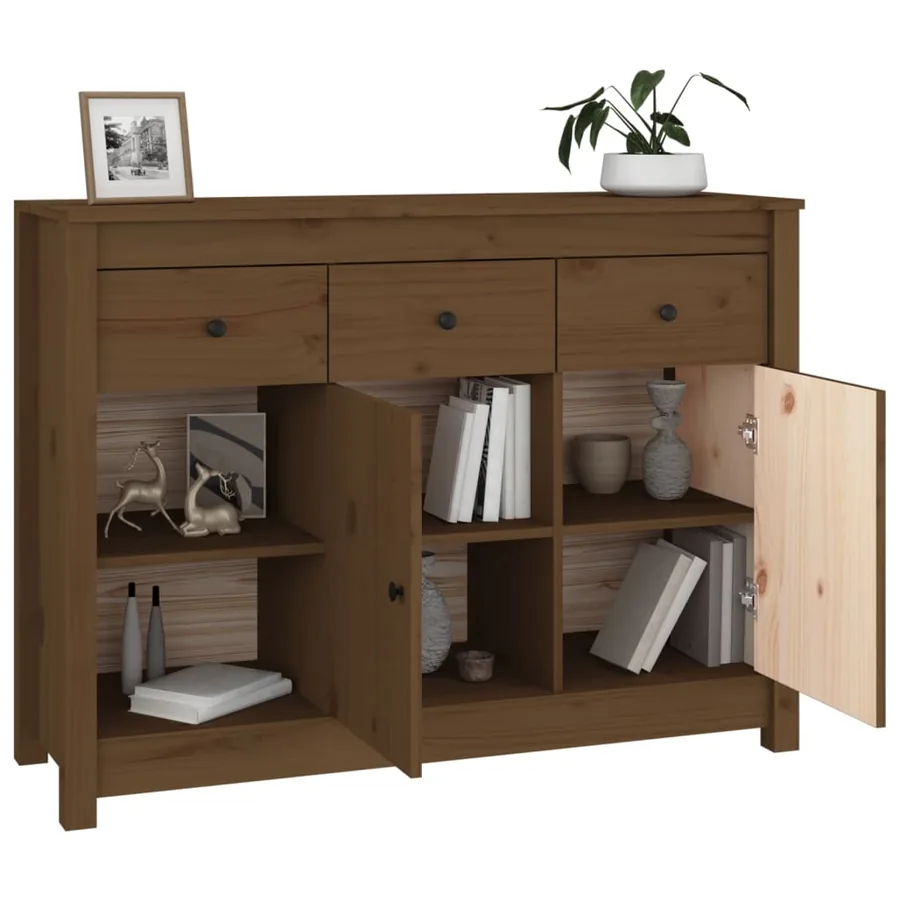 Buffet Marron miel 100x35x74 cm Bois massif de pin - 5