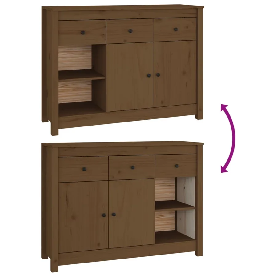 Buffet Marron miel 100x35x74 cm Bois massif de pin - 9