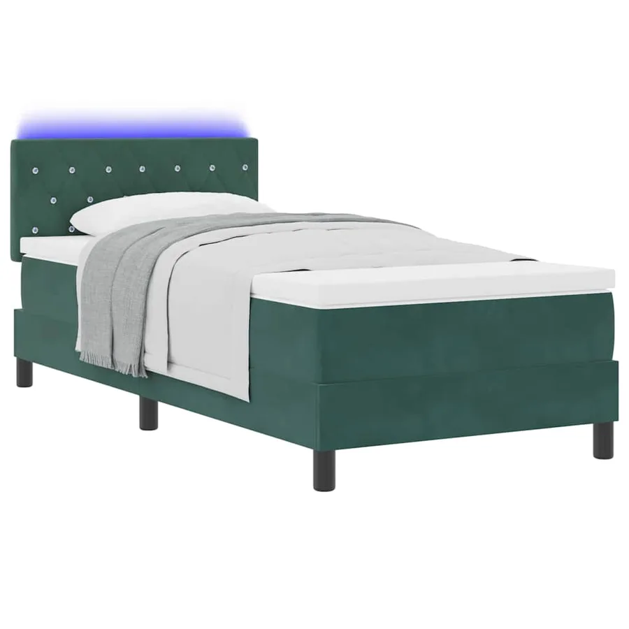 Lit à ressort LED avec matelas Vert foncé 90 x 190 cm Velours - 3
