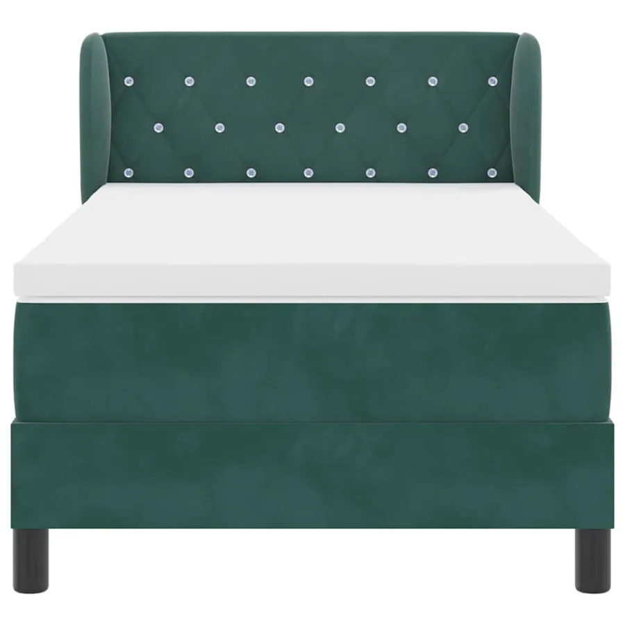 Lit à ressorts avec tête de lit Vert foncé 90 x 190 cm Velours - 7