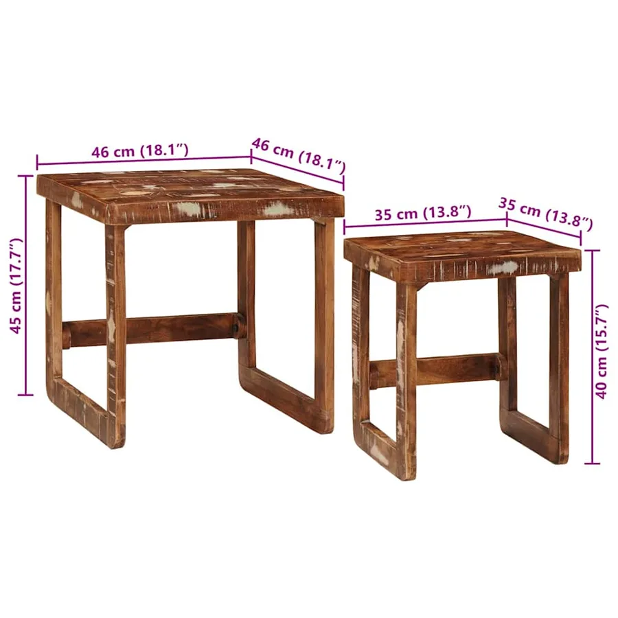 Tables gigognes 2 pcs 46 x 46 x 45 cm Bois Recyclé Solide - 11