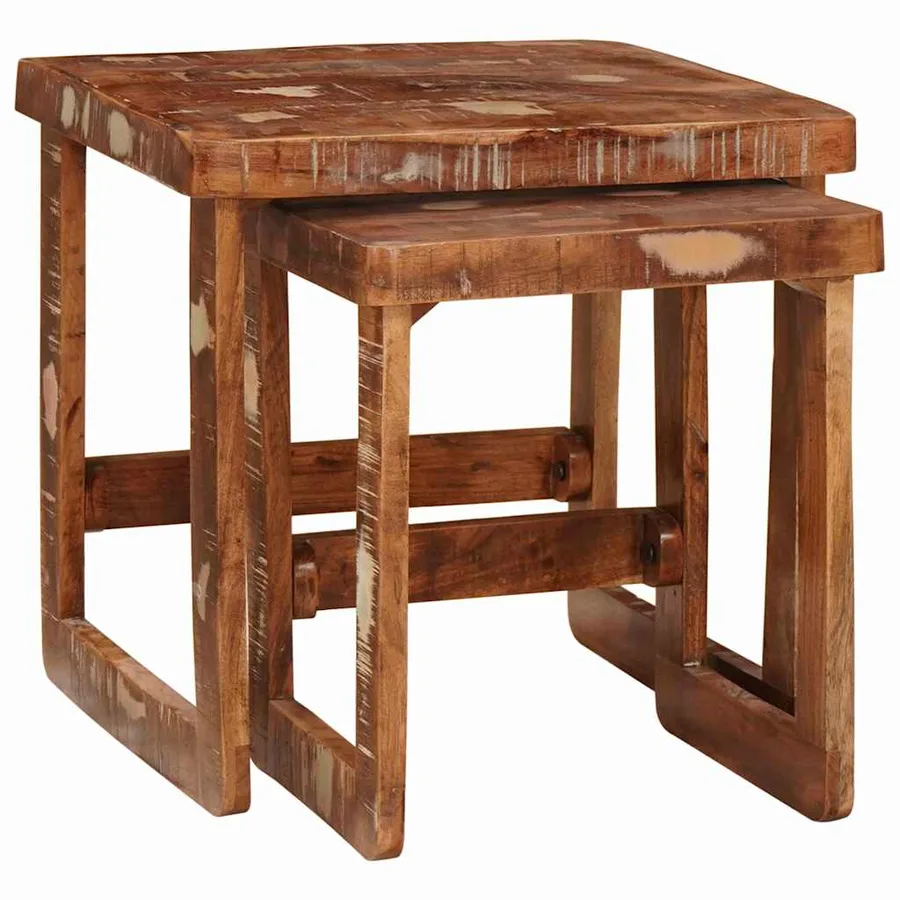 Tables gigognes 2 pcs 46 x 46 x 45 cm Bois Recyclé Solide - 3