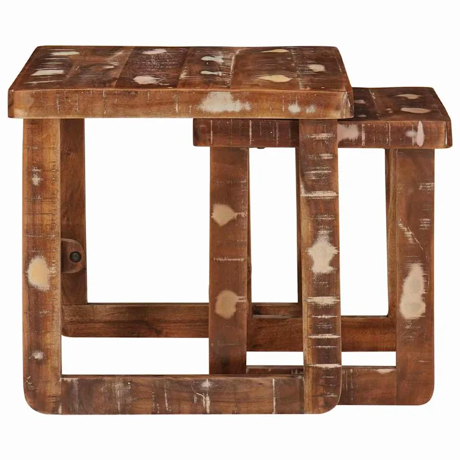 Tables gigognes 2 pcs 46 x 46 x 45 cm Bois Recyclé Solide - 5