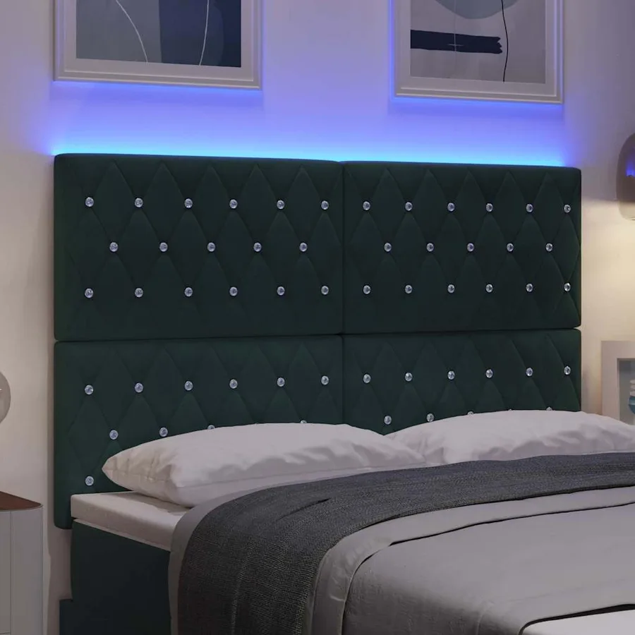 Tête de lit LED avec bandes LED Vert foncé 144 cm Velours - 4