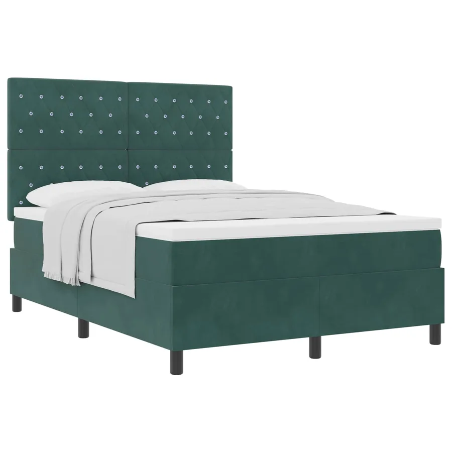 Lit à ressorts avec matelas Vert foncé 140 x 190 cm Velours - 2