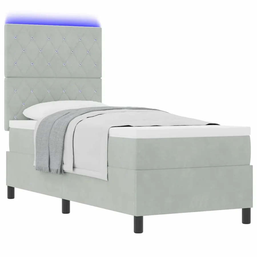 Lit à ressort LED avec matelas Gris clair 80 x 200 cm tissu - 3
