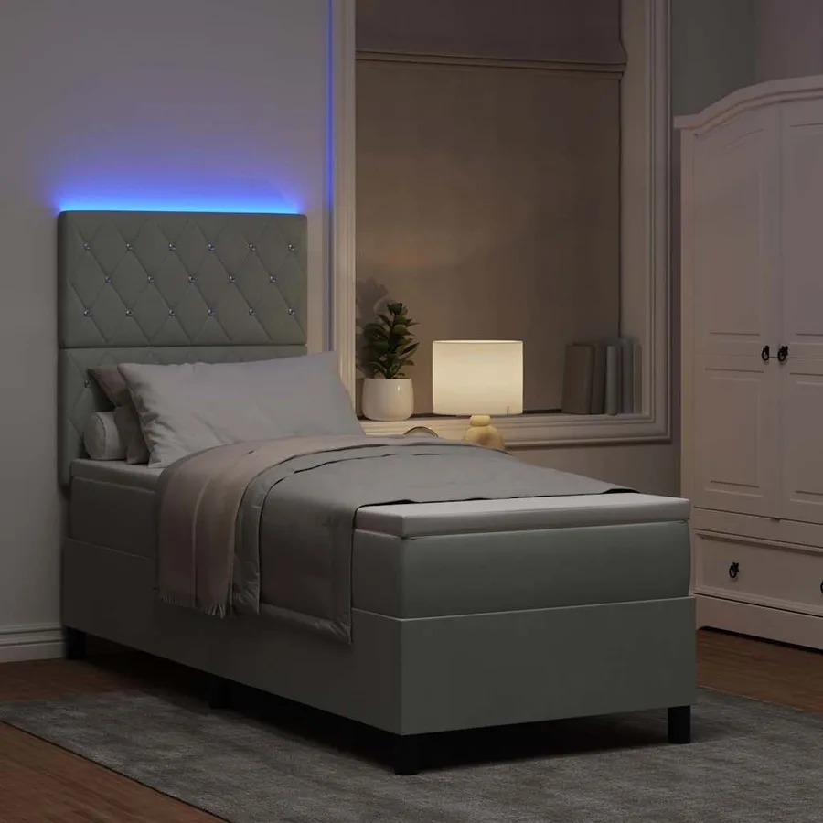 Lit à ressort LED avec matelas Gris clair 80 x 200 cm tissu - 5