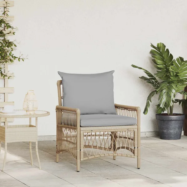 Chaise de jardin avec coussin Beige 73 x 61 x 77 cm polyrotin