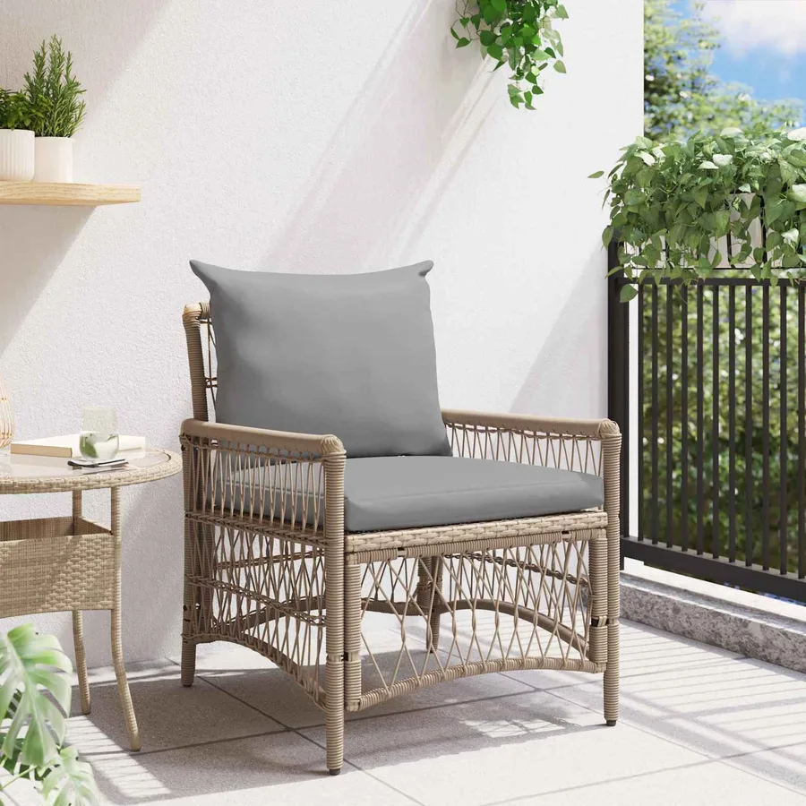 Chaise de jardin avec coussin Beige 73 x 61 x 77 cm polyrotin - 3