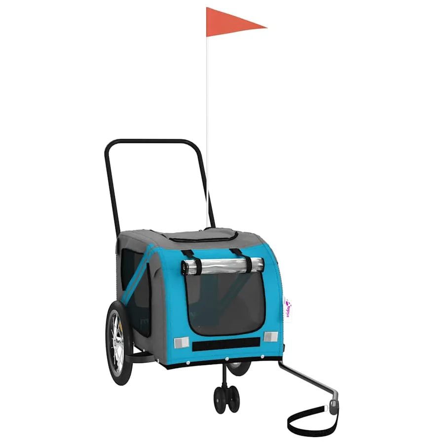 Remorque pour vélo pour animaux en tissu Oxford bleu et gris et fer - 2