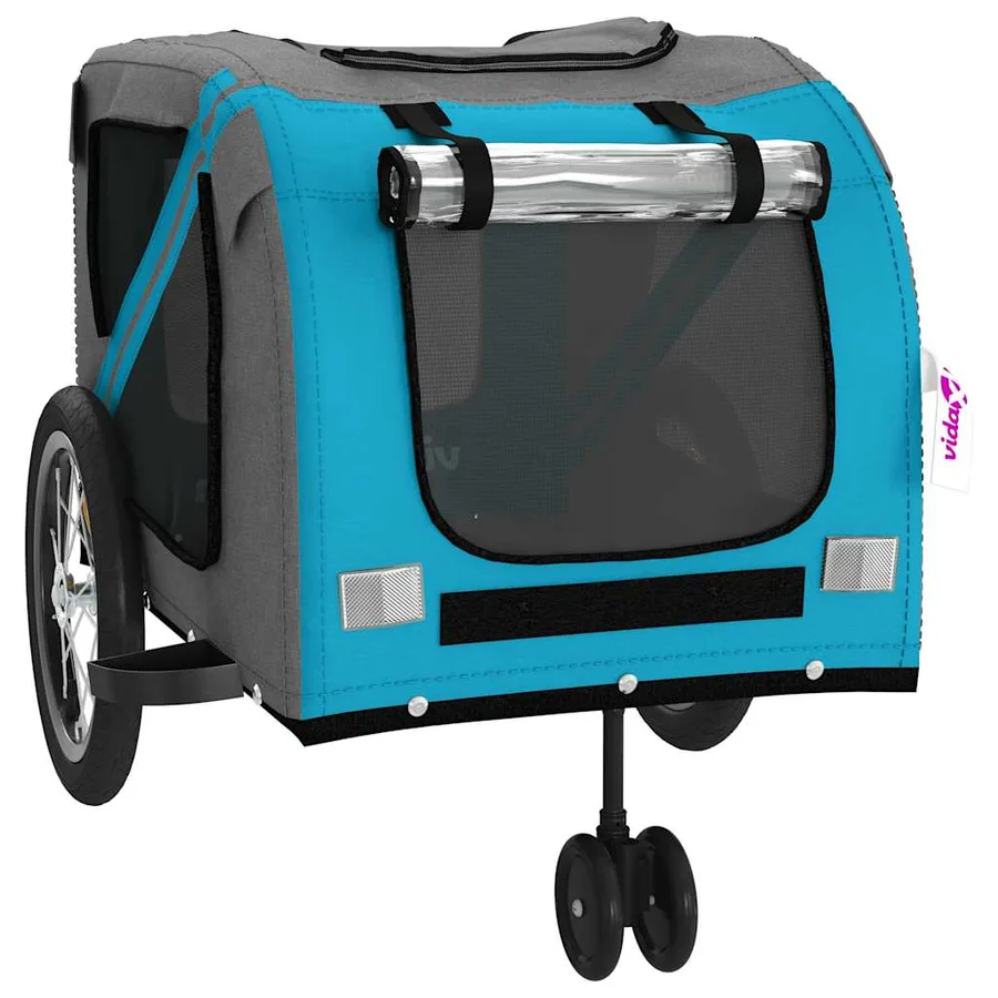 Remorque pour vélo pour animaux en tissu Oxford bleu et gris et fer - 5