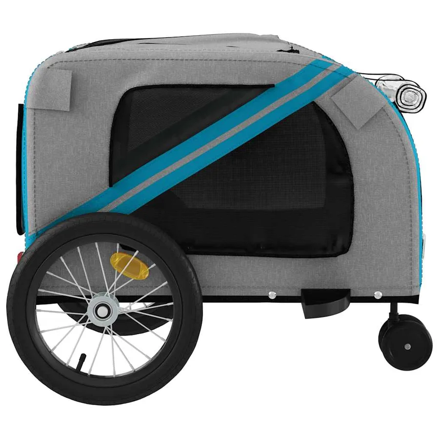 Remorque pour vélo pour animaux en tissu Oxford bleu et gris et fer - 7