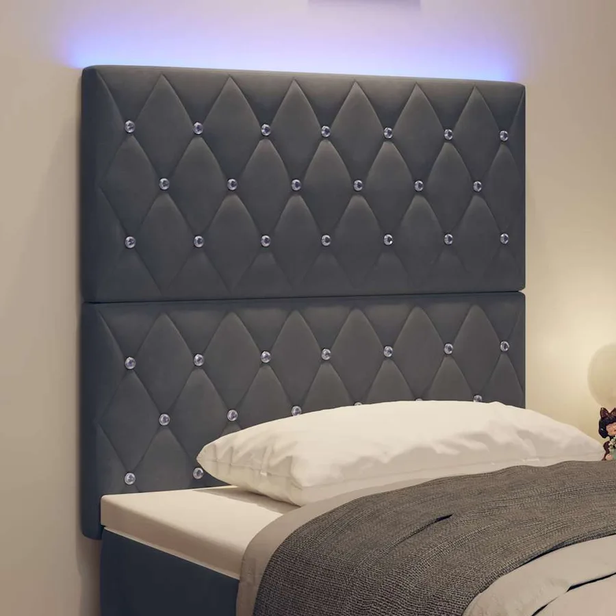 Tête de lit LED avec bandes LED Gris foncé 90 cm Velours - 4