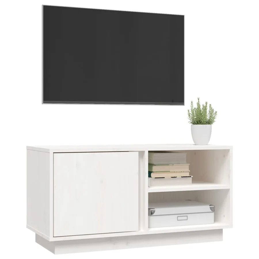 Meuble TV Blanc 80x35x40,5 cm Bois de pin massif - 4