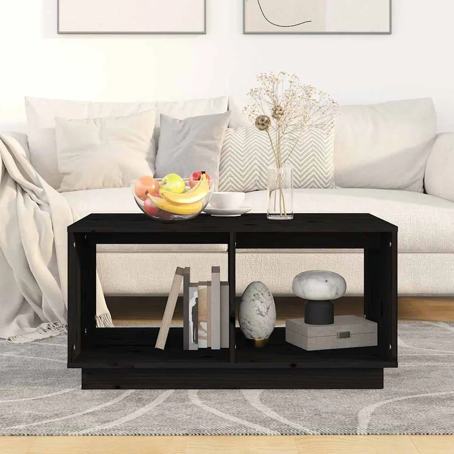 Table basse Noir 80x50x40 cm Bois massif de pin - 3