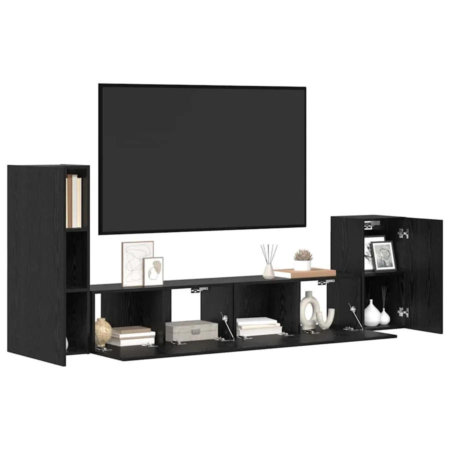 Meuble TV mural 3 pcs Chêne noir Bois d'ingénierie - 3