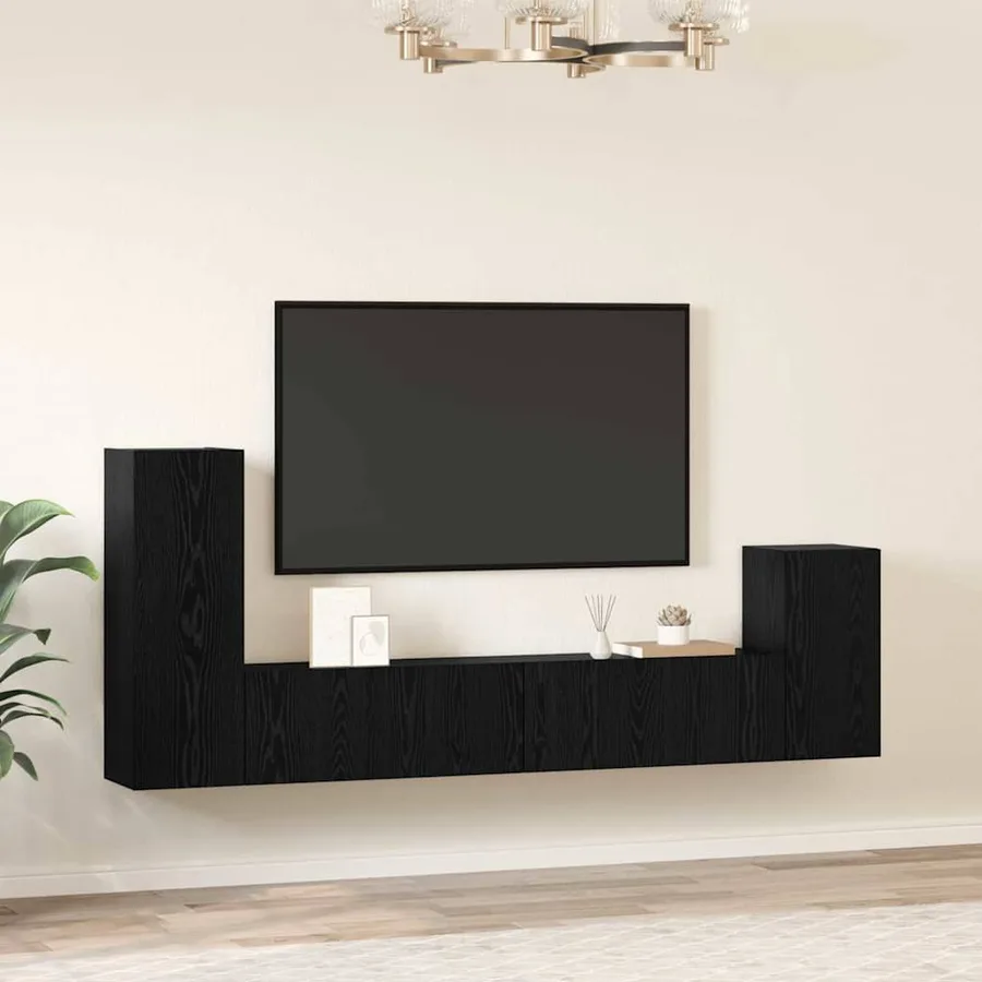 Meuble TV mural 3 pcs Chêne noir Bois d'ingénierie - 4