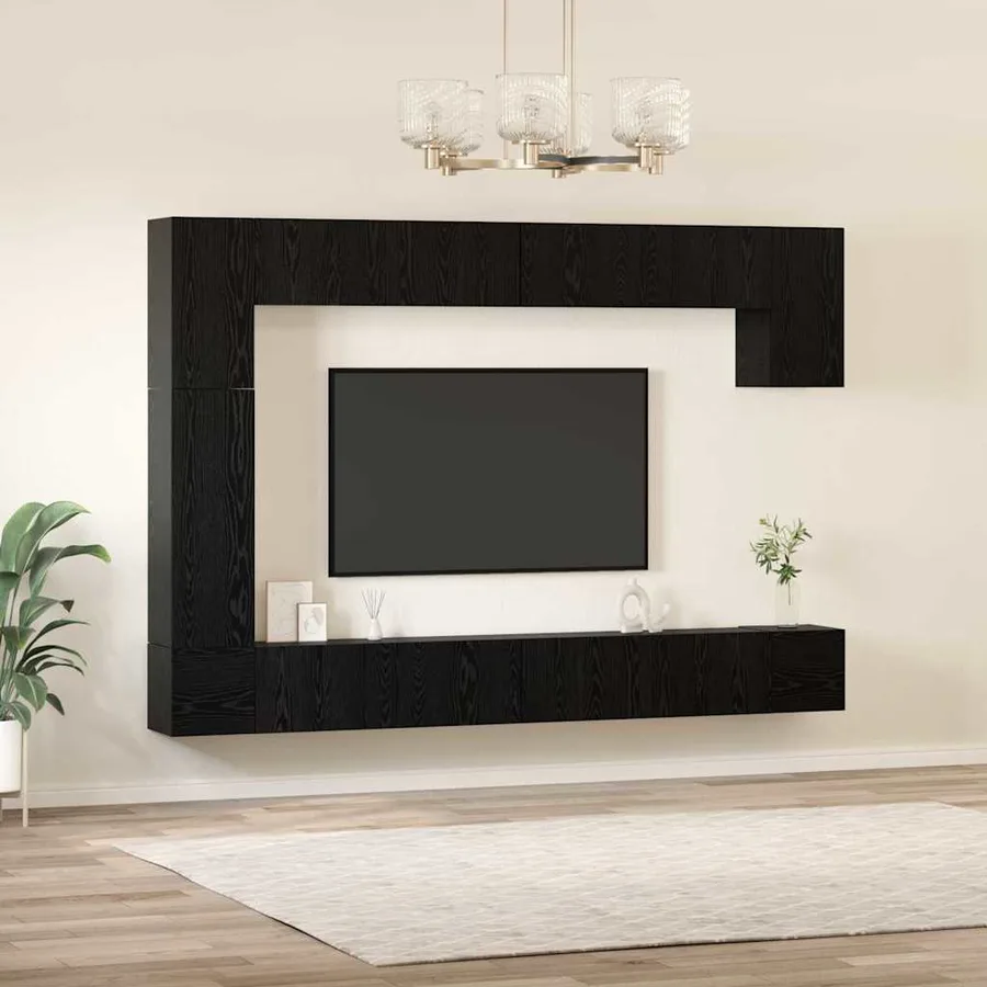 Ensemble meuble TV 9 pcs Chêne noir Bois d'ingénierie - 4
