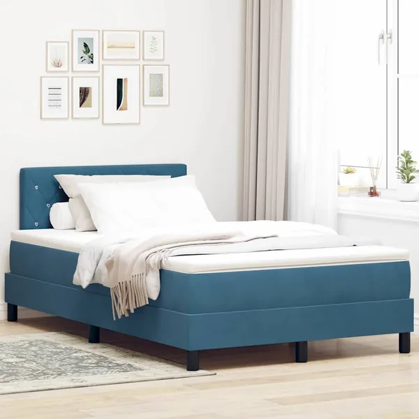 Lit à ressorts avec matelas Bleu foncé 120 x 190 cm Velours