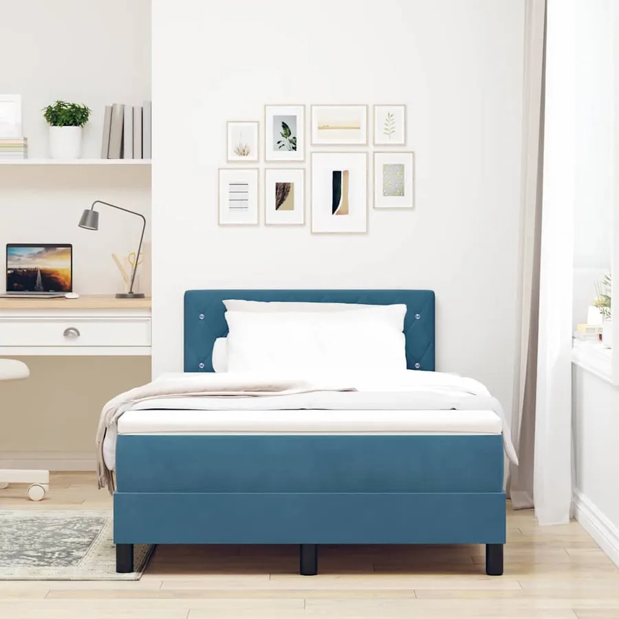Lit à ressorts avec matelas Bleu foncé 120 x 190 cm Velours - 3