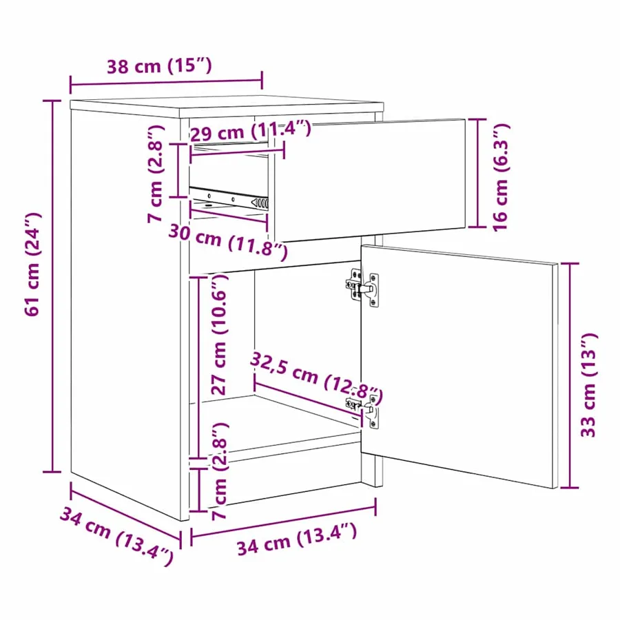 Armoire de chevet LED chêne artisanal 38 x 34 x 61 cm - 14