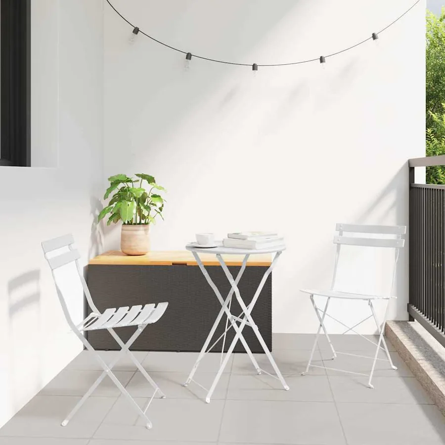 Ensemble bistro pliant 3 pcs Blanc Acier