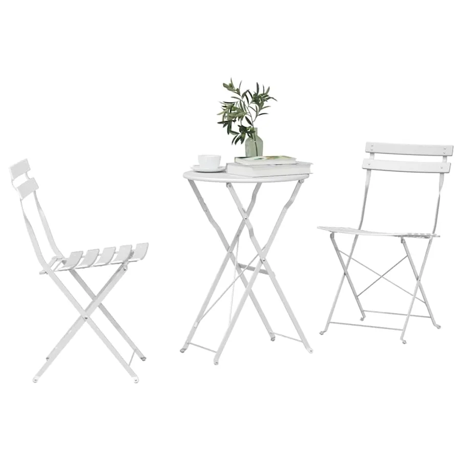 Ensemble bistro pliant 3 pcs Blanc Acier - 3