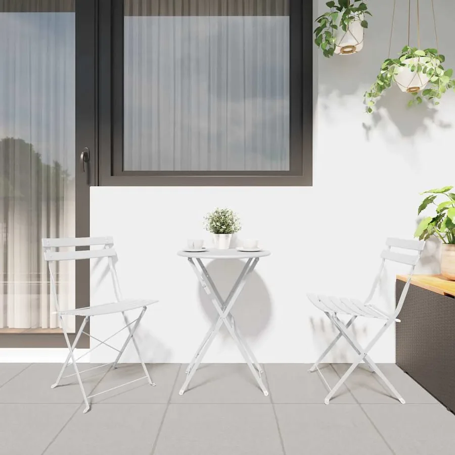 Ensemble bistro pliant 3 pcs Blanc Acier - 4