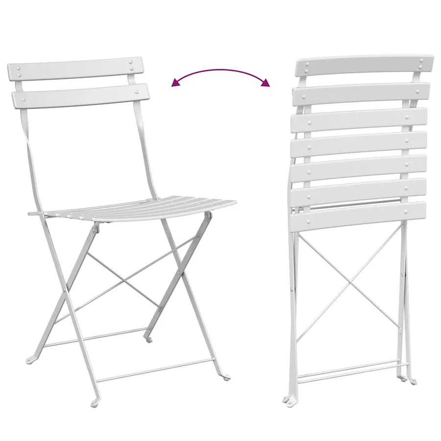 Ensemble bistro pliant 3 pcs Blanc Acier - 9