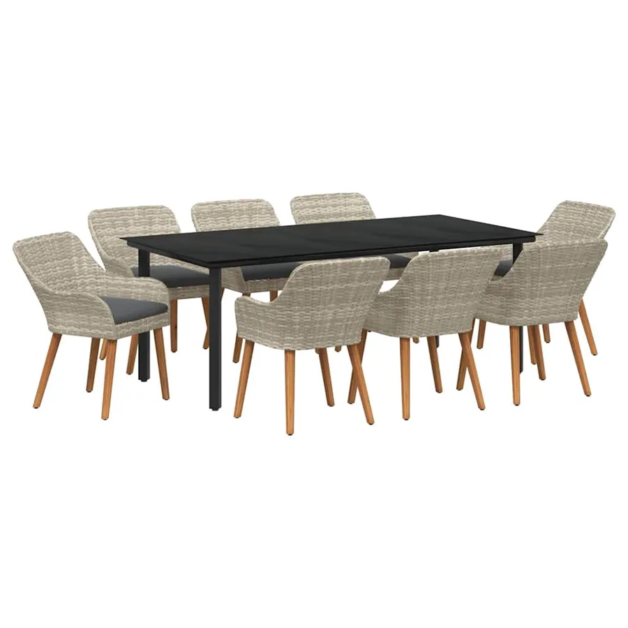 Ensemble de salle à manger pour jardin 9 pcs Gris clair - 2