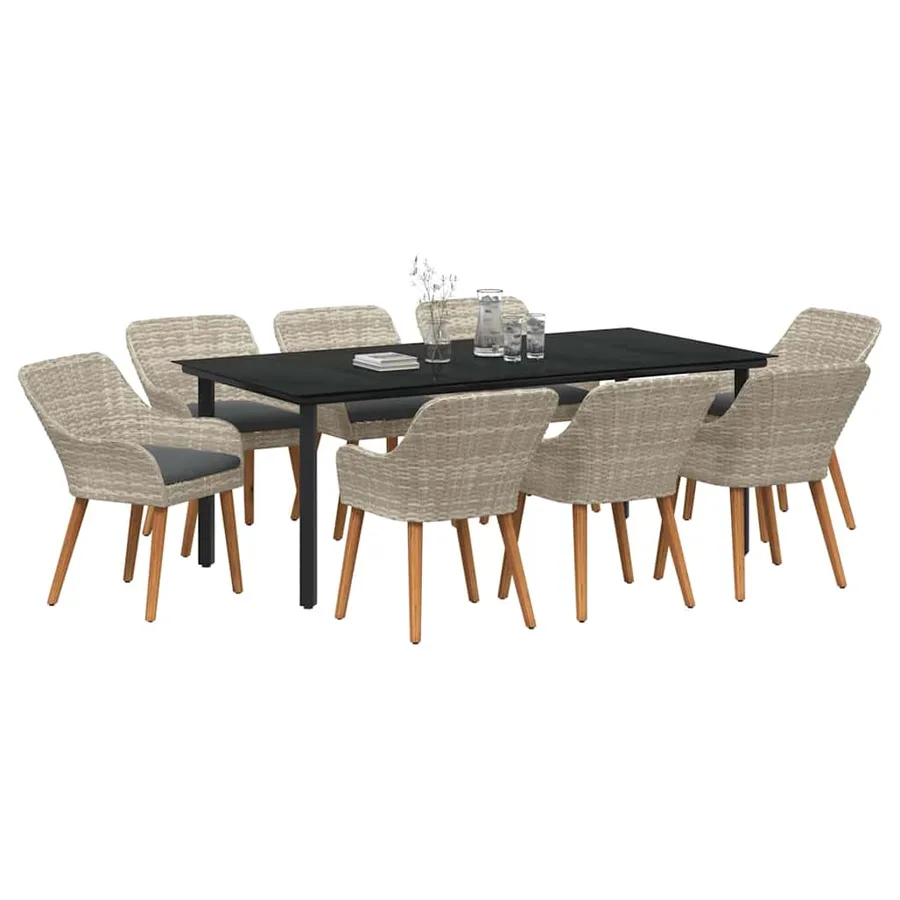 Ensemble de salle à manger pour jardin 9 pcs Gris clair - 3