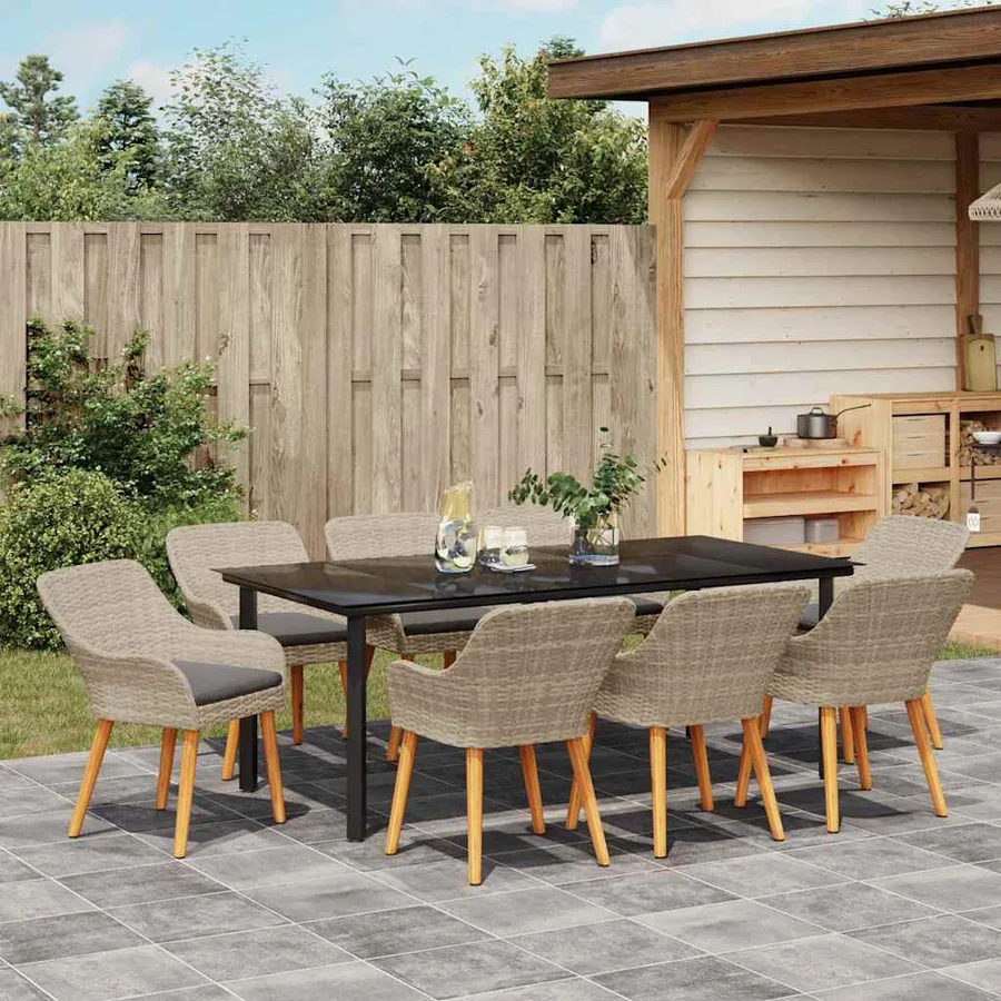 Ensemble de salle à manger pour jardin 9 pcs Gris clair - 4