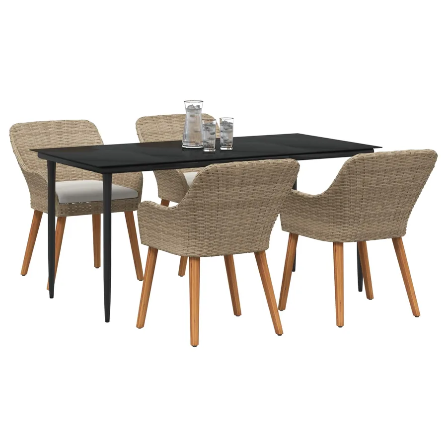 Ensemble de salle à manger pour jardin 5 pcs Beige polyrotin - 2