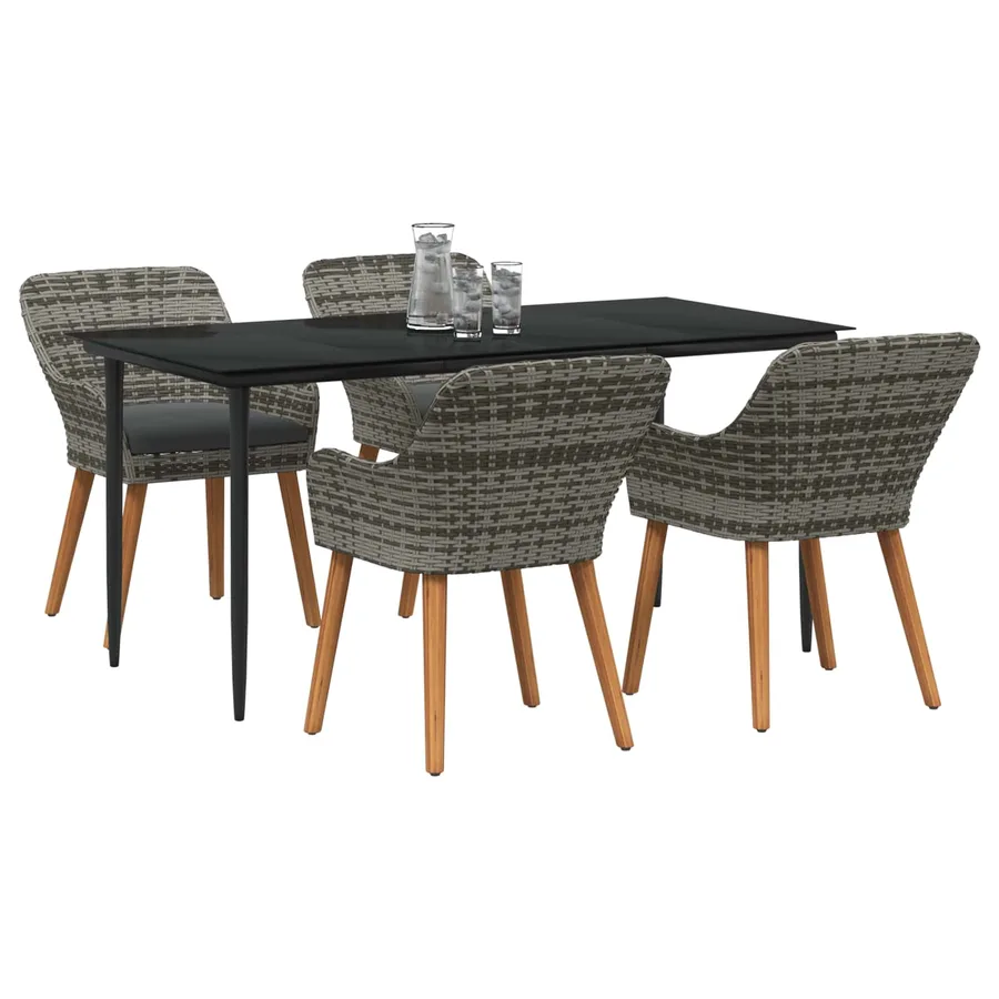 Ensemble de salle à manger pour jardin 5 pcs Gris polyrotin - 2