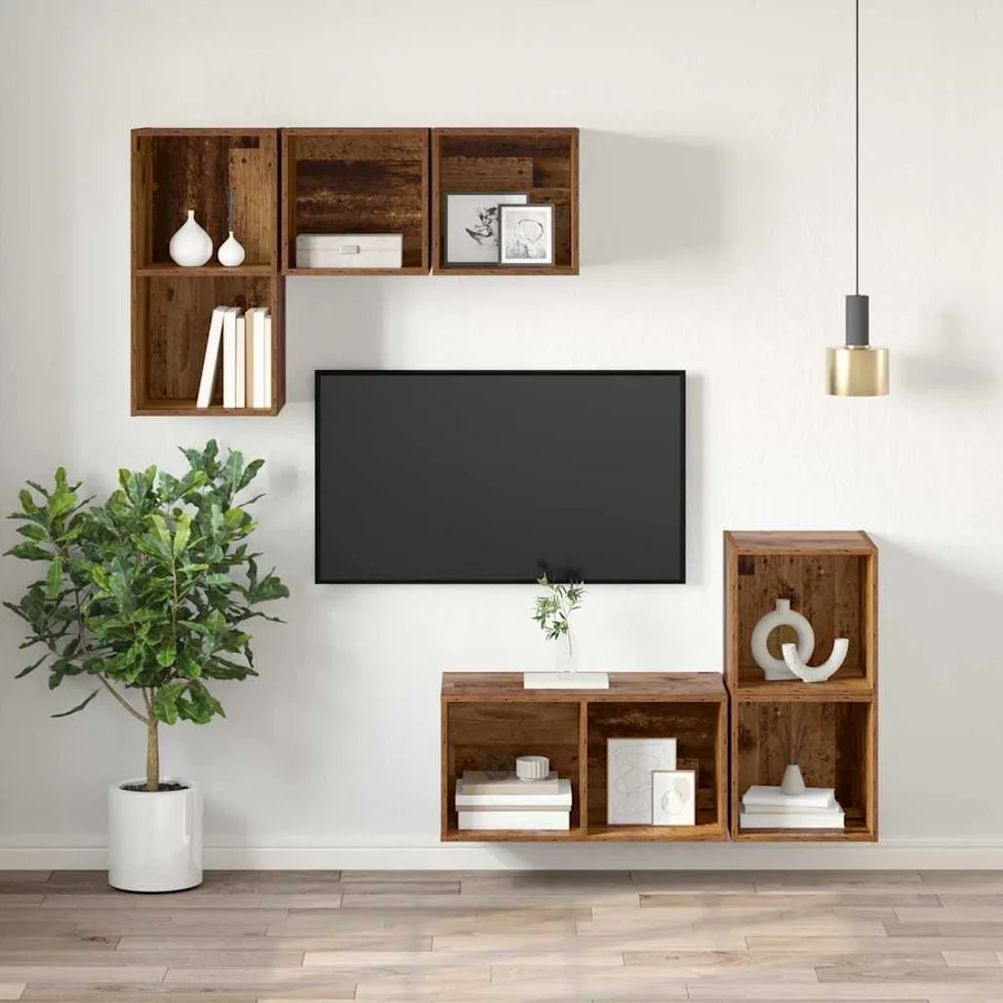 Ensemble meuble TV Montage mural Bois Ancien 37 x 37 x 72 cm - 6