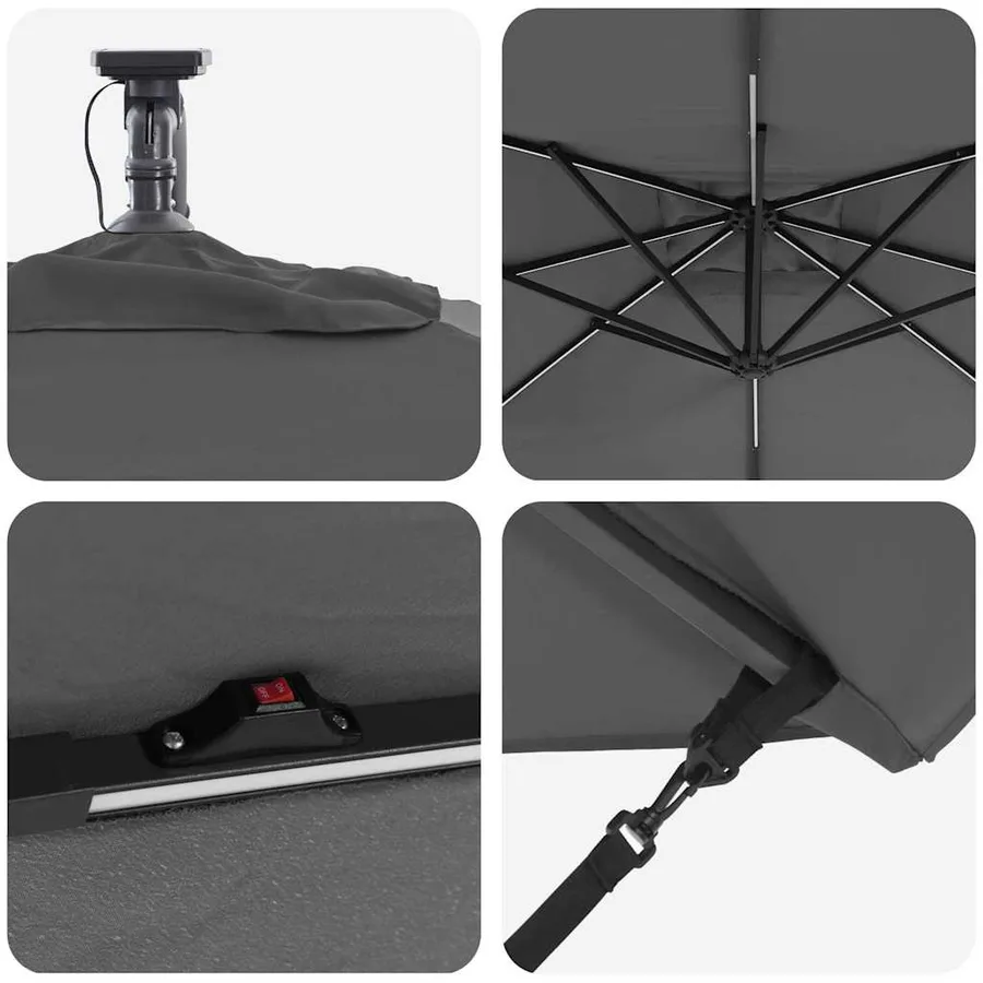 Parasol Anthracite 249 x 249 x 250 cm Polyester et Aluminium - 9
