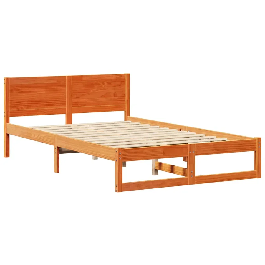 Cadre de lit avec tête de lit Brun cire 140 x 190 cm Pin massif - 4