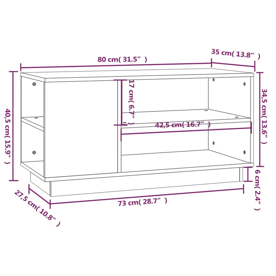 Meuble TV Gris 80x35x40,5 cm Bois de pin massif - 9
