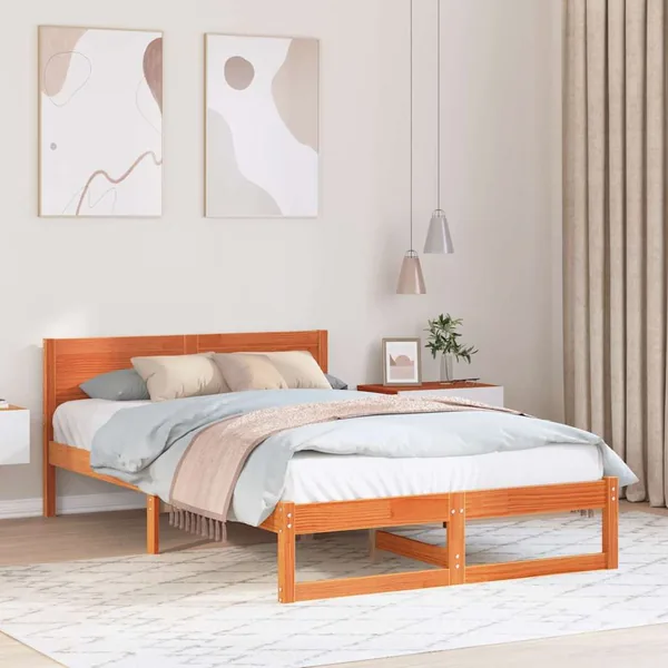 Cadre de lit avec tête de lit Brun cire 120 x 190 cm Pin massif