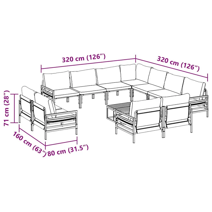 Ensemble de canapé de jardin avec coussin 12 pcs Noir Acier - 13