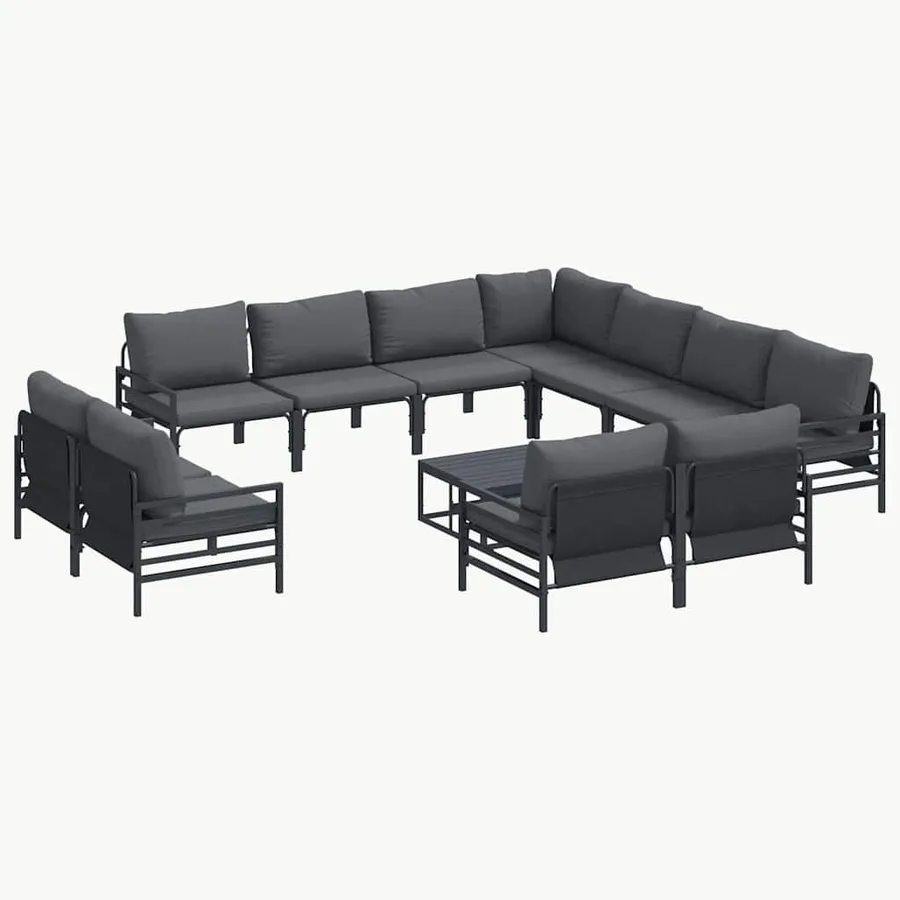 Ensemble de canapé de jardin avec coussin 12 pcs Noir Acier - 2