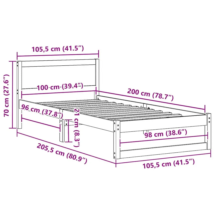 Cadre de lit avec tête de lit Blanc 100 x 200 cm Pin massif - 10