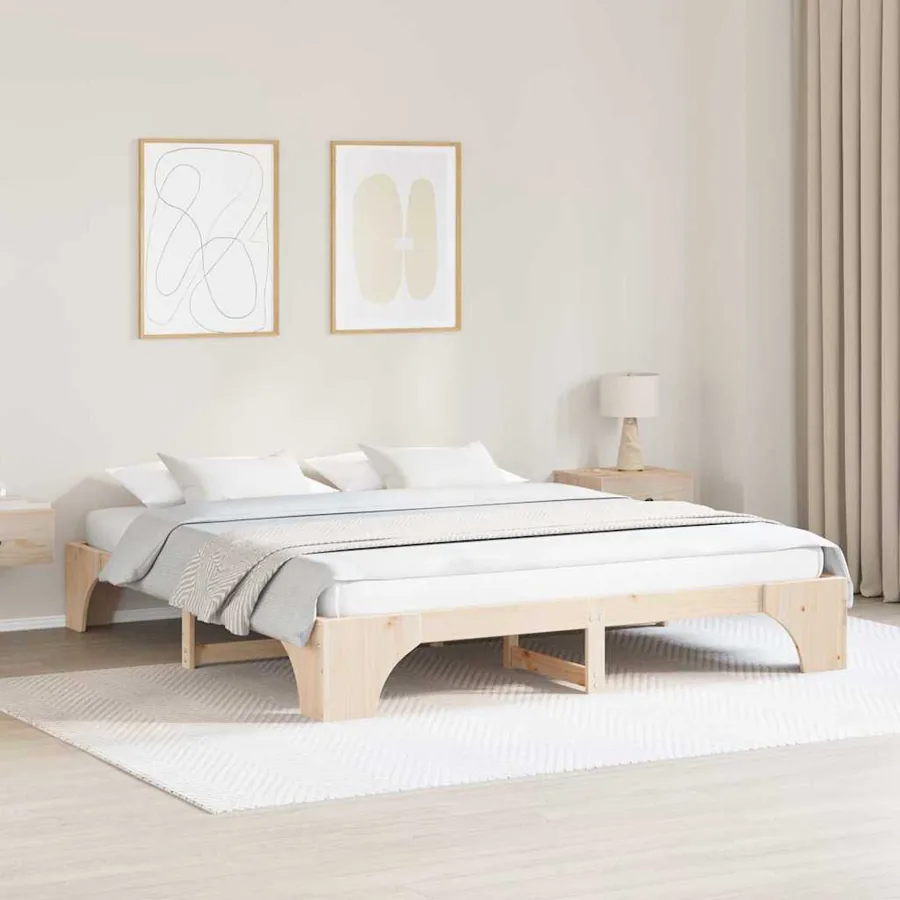 Cadre de lit Naturel 200 x 200 cm Pin massif