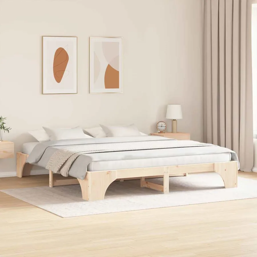 Cadre de lit Naturel 200 x 200 cm Pin massif - 3
