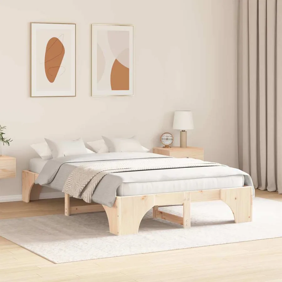 Cadre de lit Naturel 135 x 190 cm Pin massif - 3